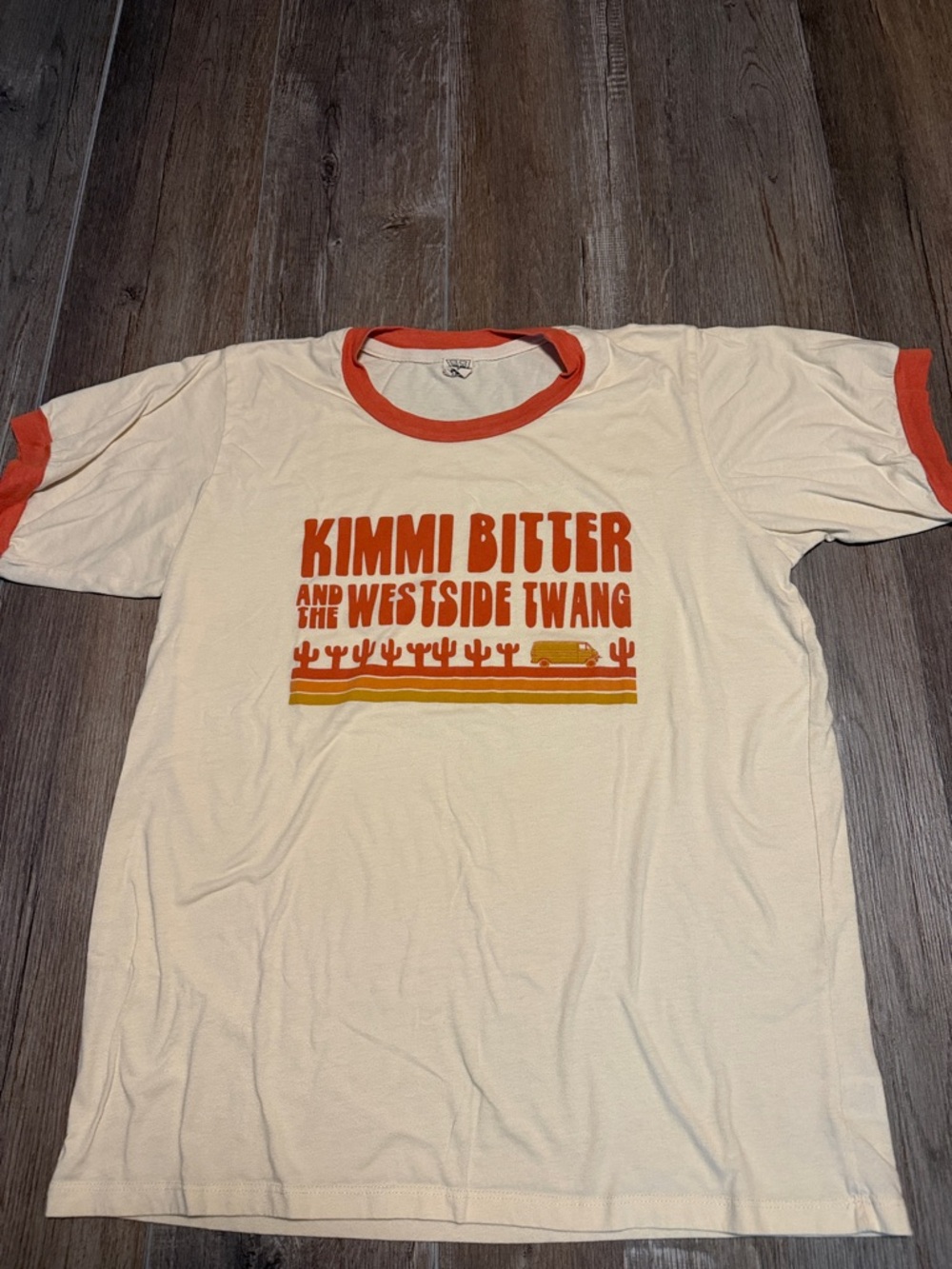 Kimmi Bitter Westside Twang Graphic Ringer Tee - Cream & Orange